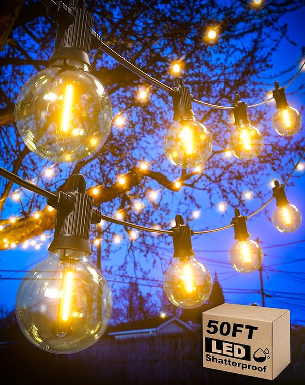 Outdoor String Lights, 50FT Patio Lights Outdoor Waterproof with 27 Shatterproof G40 Globe Bulb(2 Spare) | Lumora
