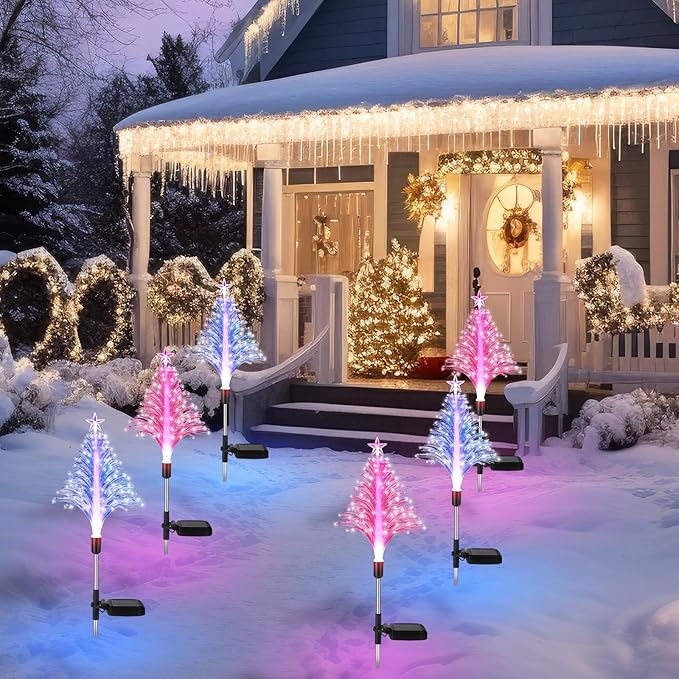 Baquler 2 Pcs Solar Christmas Tree Garden Stake Lights Outdoor Christmas Tree Yard Decorations Multicolor LED Solar | Lumora