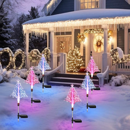 Baquler 2 Pcs Solar Christmas Tree Garden Stake Lights Outdoor Christmas Tree Yard Decorations Multicolor LED Solar Stakes for Pathway Lawn Patio Xmas Ornament(Colorful)