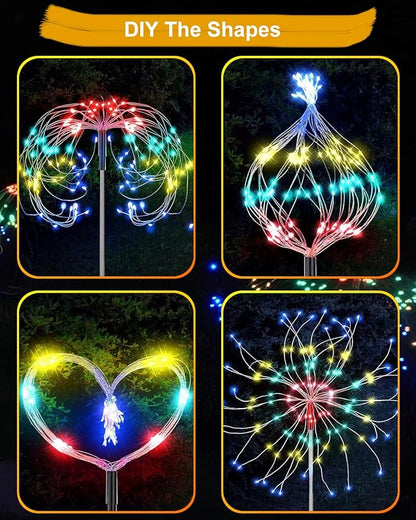Solar Firework Lights Outdoor Waterproof 2Pcs 150 LED with 8 Modes DIY Stake Landscape Light for Outside Garden Yard Pathway Party Decor Christmas Decoration Solar Starburst Lights Multicolor