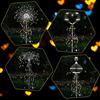VIHOSE 4 Pack Solar Summer Outdoor Sparkler Fireworks 110 LEDs DIY Solar Outside Lights Waterproof Color Changing Jellyfish Fairy Twinkle Light for Outside Yard Pathway Garden Path Summer Decor
