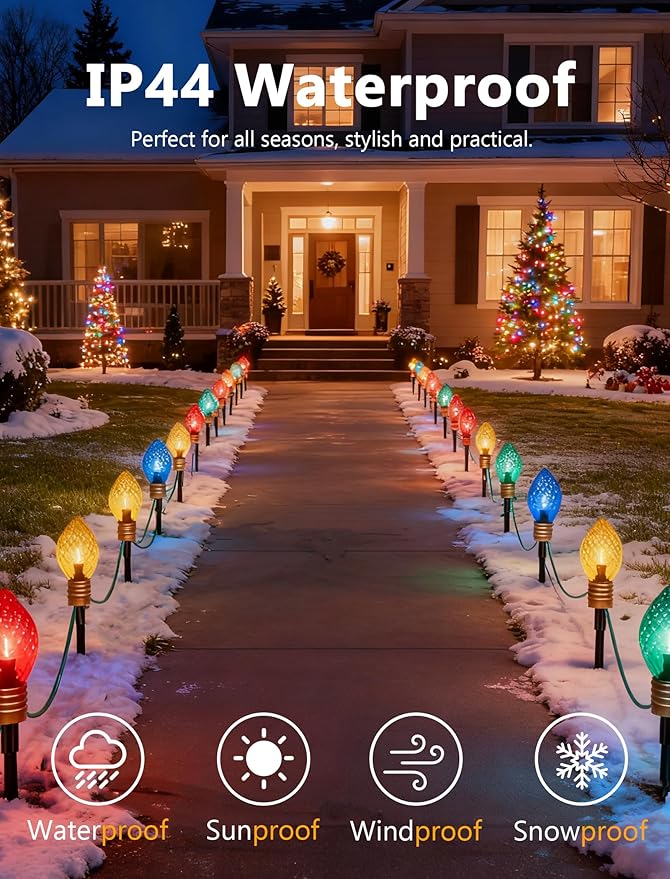 Jumbo C9 Christmas Pathway Lights Outdoor, 6.5Ft C9 Giant Christmas Walkway Lights with 4 LED Strawberry Multicolor Bulbs, Jumbo Yard Decoration Stakes Lights for Outside Lawn Garden Driveway Holiday