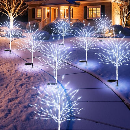8 Pcs Solar Christmas Decoration Outdoor, 35In Birch Tree Stake Lights with 140 LED, 8 Mode, Waterproof Solar Pathway Garden Lights for Patio Yard