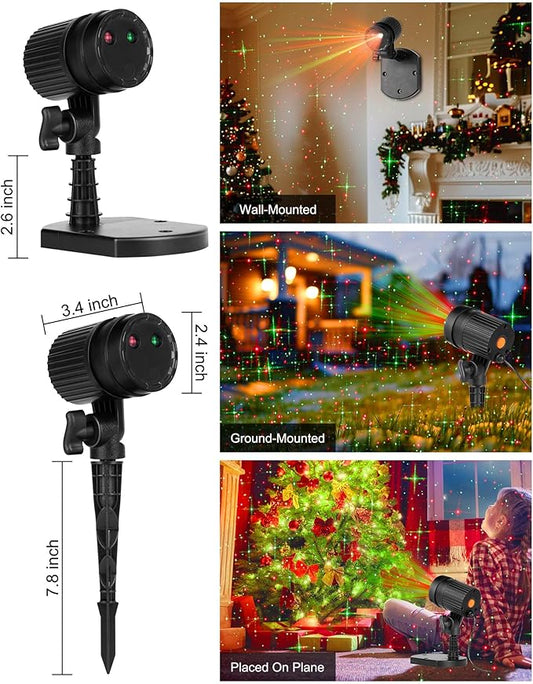 Moonflor 2 Pack Christmas Laser Lights Outdoor, Red and Green Moving Outdoor Laser Light, Starry Projection Light 3 Working Modes Waterproof Landscape Lights for Garden House Christmas Decoration