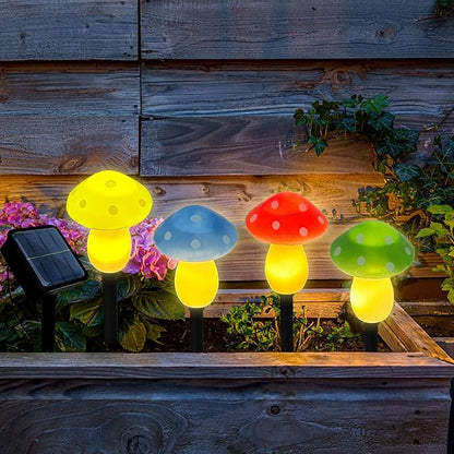 4Pcs Mushroom Solar Lights Outdoor, Waterproof Fairy Houses Light Mushroom Garden Decor Decorative Solar Powered Garden Stake Lights for Outside Lawn Walkway Patio Yard (Red/Yellow/Green/Blue)