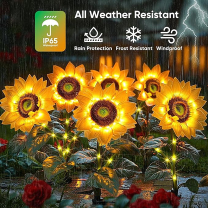 Solar Flowers Outdoor Waterproof: Gifts for Mom Mothers Day - 6 Pack Sunflower with 18 Vivid Large Flowers - 800mAh Battery for 12H Runtime - IP65 Auto On/Off Solar Garden Lights for Patio Yard