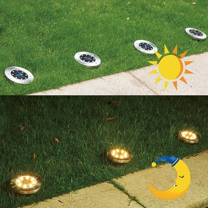 Outdoor Solar Powered Ground Lights Bright 8 LED Waterproof In-ground Disk Puck Flat Garden Path Lights for Landscape Outside Patio Pathway Walkway Driveway Yard Backyard Lawn Decoration 8 PCS