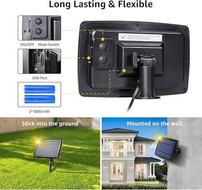 LE Bundle - 2 Pack Solar Flood Light 3 Adjustable Heads with Separeted Solar Panel & 25 ft Solar String Lights G40 Edison Bulbs String Lights