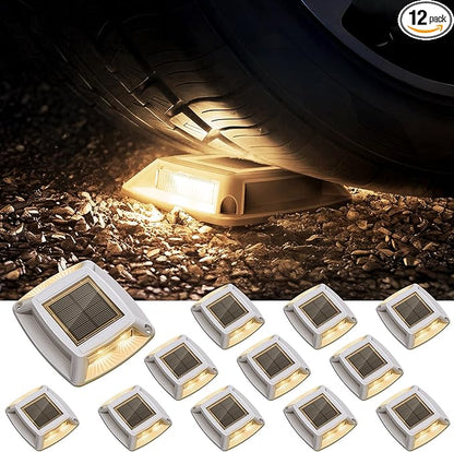 Solar Driveway Lights Outdoor 12 Pack, IP68 LED Solar Powered Waterproof Driveway Marker Deck Dock Lights for Dock Step Pathway Walkway Sidewalk Garden Yard Stair Marine (Warm)