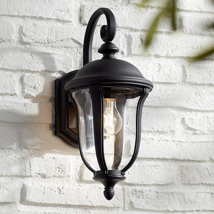 John Timberland Park Sienna Vintage Outdoor Wall Light Fixture Black 16 3/4" Clear Glass Scrolling Downbridge for Exterior House Porch Patio Outside Deck Garage Yard Front Door Garden Home