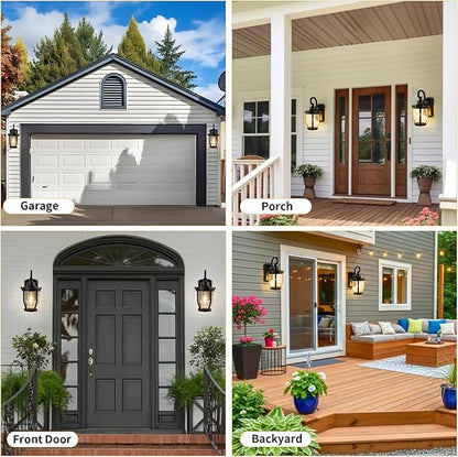 Outdoor Wall Light Fixtures 2packs Exterior Porch Lights 12.7" Lantern Sconce with Seeded Glass Shade Wall Mount Outside Lights for Garage Front Door Pathways Balcony Patio Cafes Black