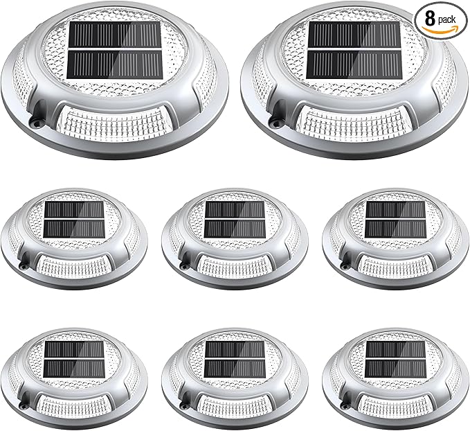 Solar Driveway Lights, 8 Pack Heavy Duty Driveway Lights Solar Powered 2 Color Mode (Cool/Warm White) IP68 | Lumora