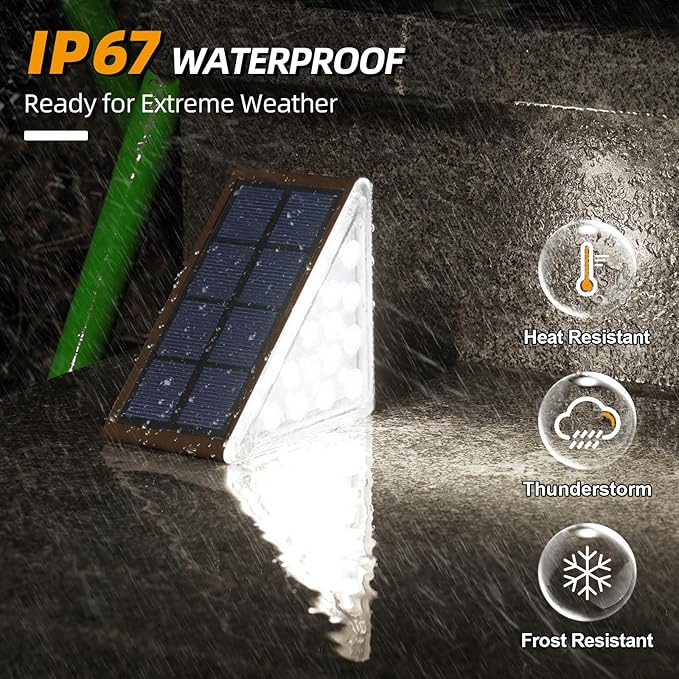 NIORSUN 12 Pack Stair Lights Outdoor Waterproof IP67, Solar Step Lights for Outside Auto On Off, Cool White, Solar Light for Steps, Stair, Patio, Yard, Porch, Front Door, Sidewalk, Deck Decor, Brown