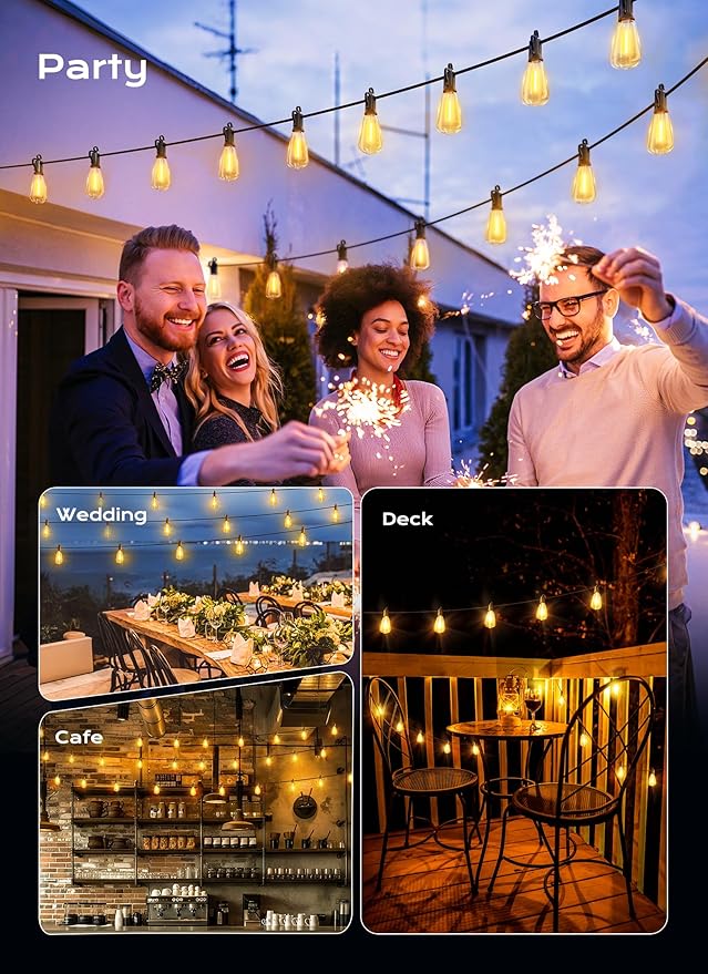 Brightown Outdoor String Lights, 30FT 11+1 LED ST38 LED Patio Lights Shatterproof, Dimmable IP65 Waterproof | Lumora