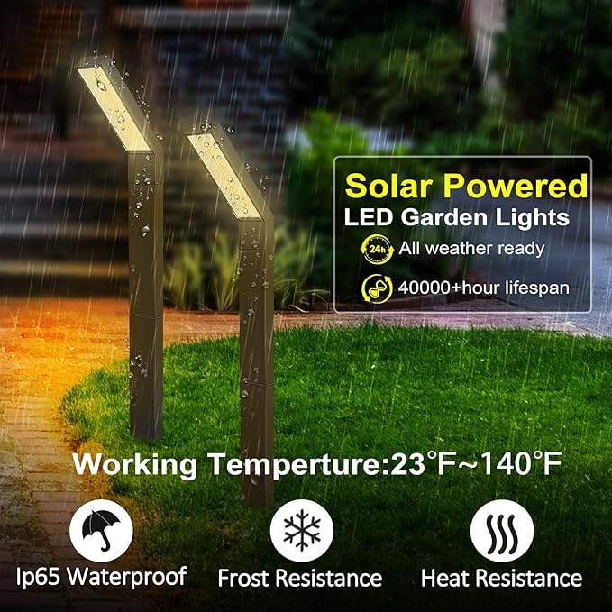Solar Outdoor Pathway Lights - IP65 Waterproof Landscape Lights for Garden Decor, Walkway, Yard, Driveway (4 Pack)