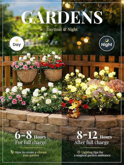 GIGALUMI Solar Lights Outdoor for Garden Decor, 4 Pack Solar Flower Lights Waterproof, 2 Lighting Modes 28 Rose Flowers for Pathway,Yard, Patio Decoration, Gardening Gifts for Women (White)