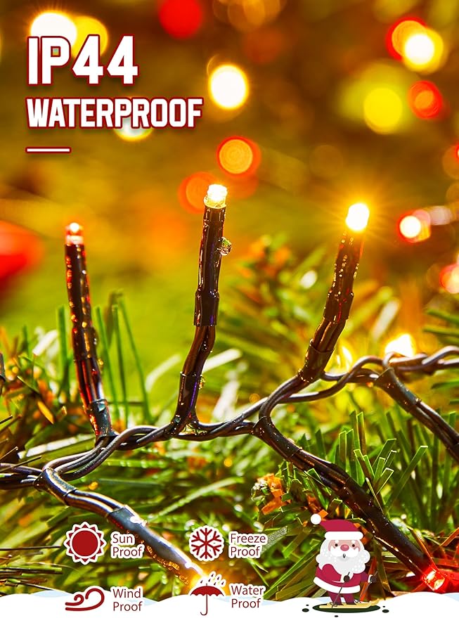 Minetom 50 Ft 1000 LED Cluster Lights Christmas Tree Lights Outdoor Christmas Firecrackers String Lights, 12 Modes Timer Remote Waterproof Plug in Twinkle Lights for Xmas Tree Party, Red ＆ Warm White