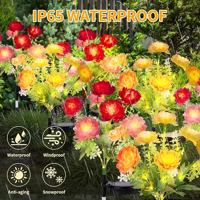 Solar Flowers Lights, 4 Pack Solar Garden Lights with 28 Flowers, Waterproof Solar Artificial Flower Outdoor for Yard, Patio, Pathway, Festival, Wedding, Party, Garden Decor, Gift for Women/Mom