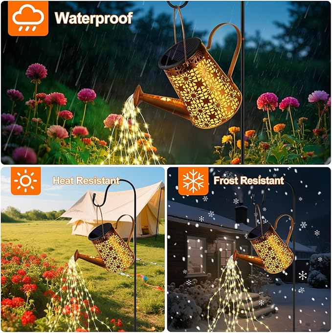 Forlivese 2PCS Solar Watering Can with Lights, Solar Lights Outdoor Decorations with Hanging,Waterproof Watering Can Landscape Light for Patio Gardening Pathway 90LED