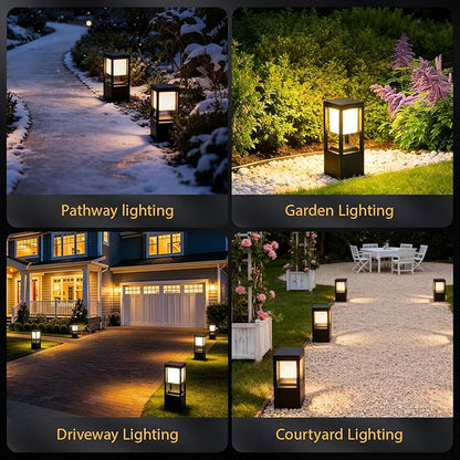 Solar Bollard Lights Outdoor, Premium Modern Led Landscape Pathway Lights Waterpoorf, Path Lighting for Garden Yard Walkway, 3CCT Seturable, Dusk to Dawn, Auto On/Off (4 Pack)