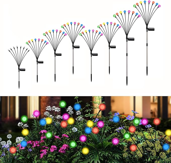Swaying Solar Lights for Outside, 8 Mode RGB Color Changing Firefly Outdoor Waterproof, Swaying Solar Garden Lights | Lumora
