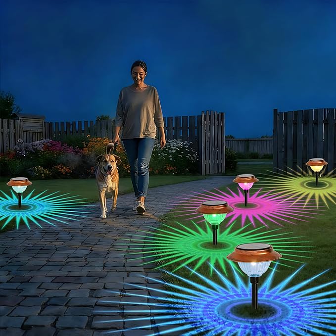 Solar Lights Outdoor 3 Pack Waterproof Solar Christmas Lights Outdoor Multiple Colors LED Iron Stake for Pathway Yard Garden Driveway Outside Decor.