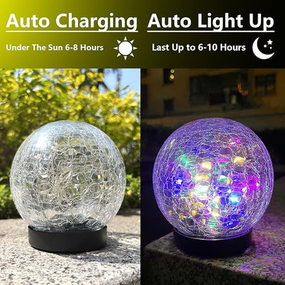 2 Pack 60LED Solar Globe Lights Outdoor Waterproof 4.7in Cracked Glass Solar Balls Lights for Outside Yard Pathway Patio Lawn Landscape Decor Ground for Christmas Holiday Decor w/ Box ( Glass White)