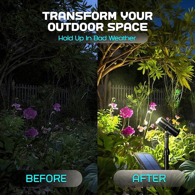 Outdoor Solar Spotlight, 2 Pack with 15" Panel - Waterproof LED, Easy to Install, Adjustable Height Outdoor Solar | Lumora