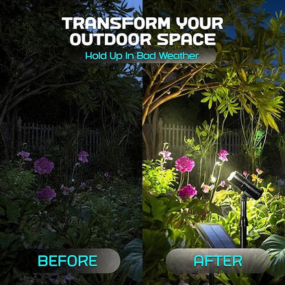 Outdoor Solar Spotlight, 2 Pack with 15" Panel - Waterproof LED, Easy to Install, Adjustable Height Outdoor Solar Lights for Yard, Garden, Patio, Trees - Solar Landscape Lights & Accent