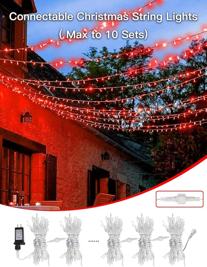 33FT 100 LED Red Valentine Lights, Connectable Red Christmas String Light Waterproof,8 Modes Clear Wire Twinkle Lights Outdoor Plug in for Valentine's Day, Wedding, Party, Christmas Decoration
