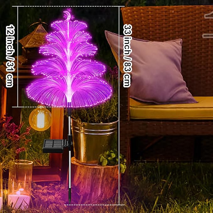 Solar Garden Lights Decorations Outdoor Waterproof 5 Layer Optical Fiber 7 Color Changing for Yard Pathway Outside Decorative Gifts for Mother's Women, 3 Pack