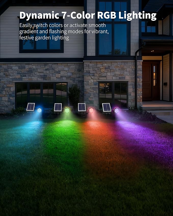 Ofuray Solar Spot Lights Outdoor, RGB Color Changing with 8 Lighting Modes, IP67 Waterproof Landscape Lights 9.8ft | Lumora