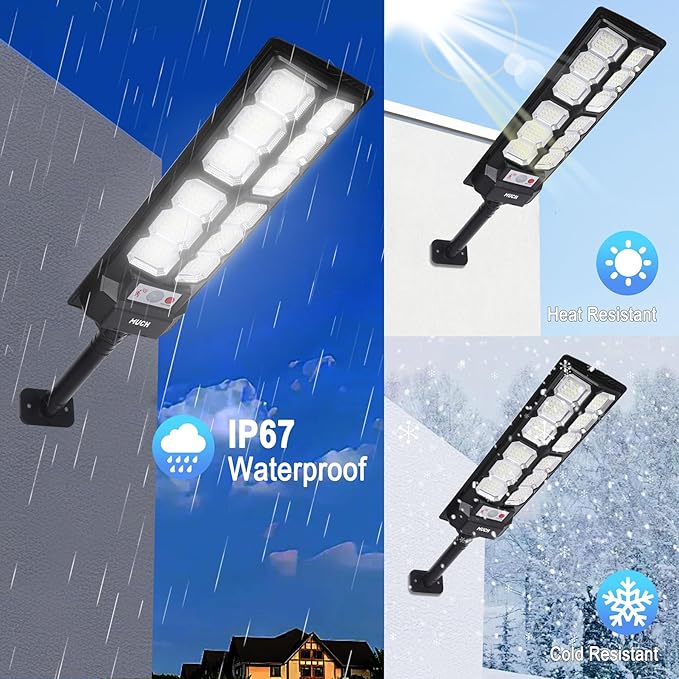 Solar Street Lights Outdoor 800W with Motion Sensor & Remote, IP67 Waterproof Wall Light, 6Hrs Bright LED for Garden/Yard/Street, Wireless Radar Sensing & Auto On/Off