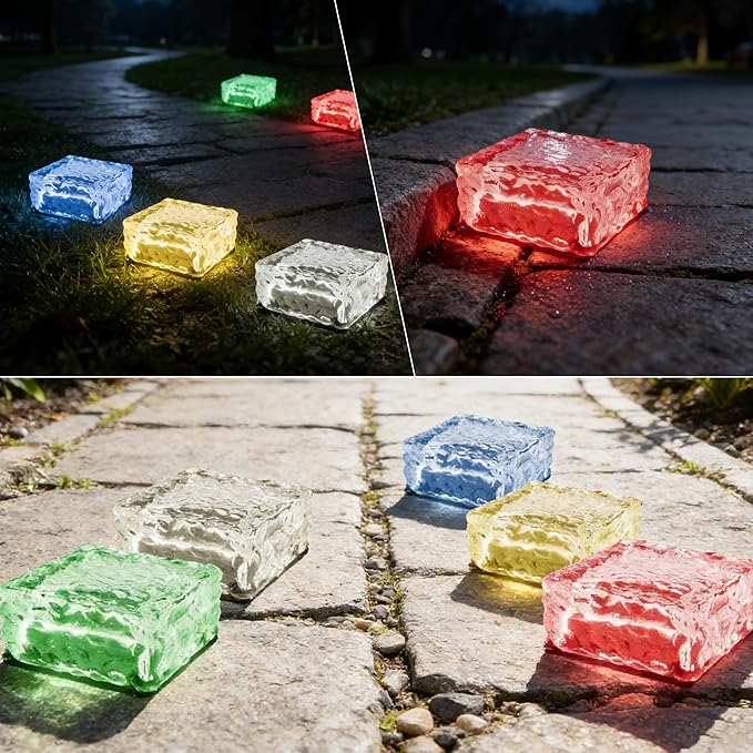 Solar Powered LED Glass Brick Lights, Multicolor Water Ripple Design, Waterproof In-Ground Landscape Path Lights | Lumora