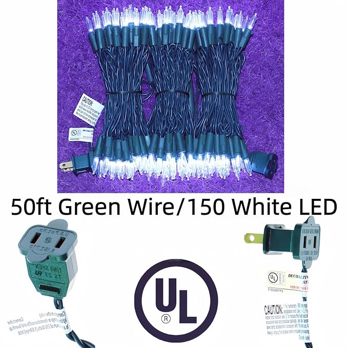 LUCKY SHINE 150 LED White Christmas Lights, Commercial Grade Green Wire String Lights 50ft, for Indoor Outdoor Party, Garden, Patio.