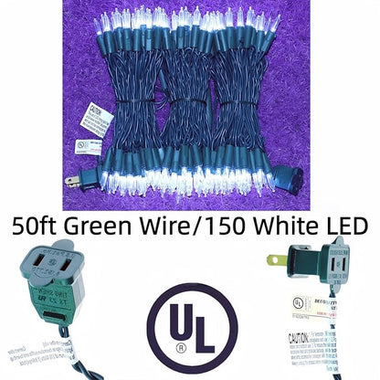 LUCKY SHINE 150 LED White Christmas Lights, Commercial Grade Green Wire String Lights 50ft, for Indoor Outdoor Party, Garden, Patio.