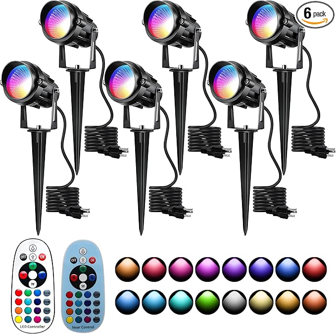 12W RGBW Color Changing Landscape Spotlights, 110V Plug-in Outdoor LED Spot Lights with Remote Control, IP65 | Lumora
