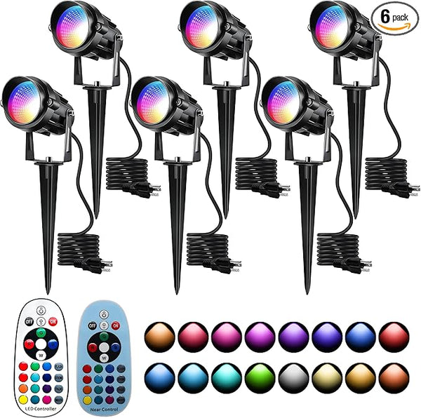 12W RGBW Color Changing Landscape Spotlights, 110V Plug-in Outdoor LED Spot Lights with Remote Control, IP65 | Lumora