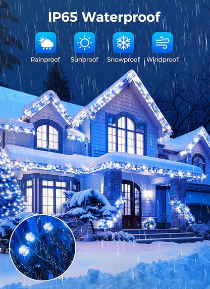 Minetom Solar Christmas Lights, 2 Pack Total 80FT 200 LED with 8 Modes, Outdoor Waterproof Decoration, Blue & Pure White