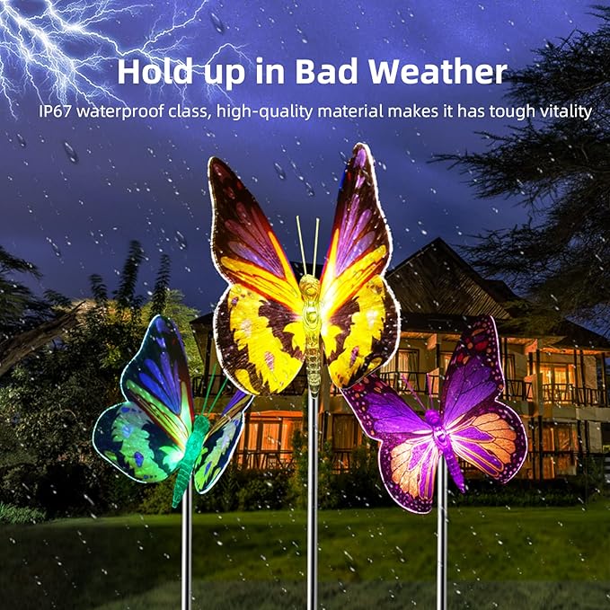 Outdoor Solar Garden Lights,3 Pack Butterfly Decorative-Waterproof Color Changing LED Outdoor Lights,Solar Powered | Lumora