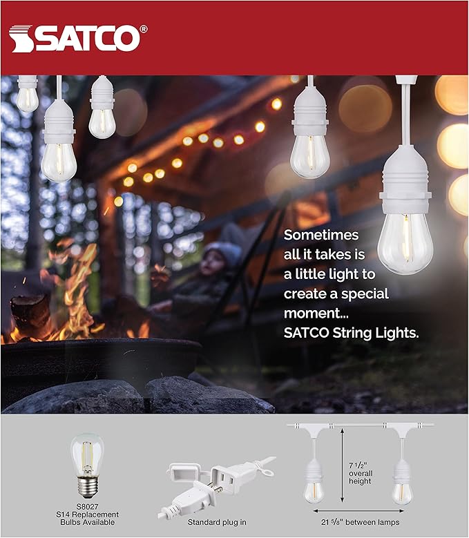 Satco S8038 LED Indoor/Outdoor String Lights, White, S14 Bulbs, 24 Feet (Pack of 1)