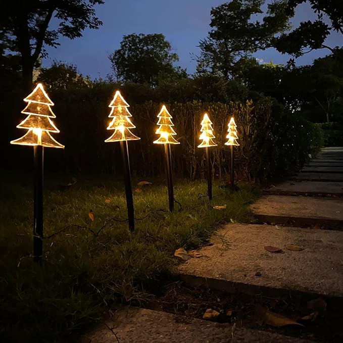 5 Pack Solar Christmas Tree Pathway Lights 6.3 Ft Total Outdoor Waterproof Landscape Lights Christmas Decorations for Pathway Garden Walkway Yard Lawn Patio (Warm White)