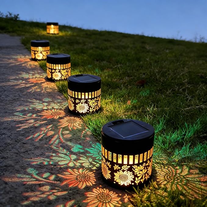 Solar Mandala Lights Outdoor Decorative - Waterproof Metal Mandala Solar Wall Lights, Artistic Fence & Step Lights for Garden, Patio, Backyard, Yard & Outdoor Home (2, Sunflower-Colored Light)