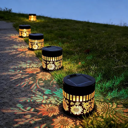 Solar Mandala Lights Outdoor Decorative - Waterproof Metal Mandala Solar Wall Lights, Artistic Fence & Step Lights for Garden, Patio, Backyard, Yard & Outdoor Home (2, Sunflower-Colored Light)