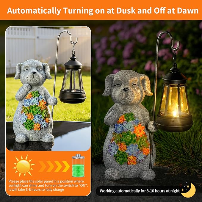 Solar Dog Garden Statue with Lantern – Waterproof Resin Outdoor Decor for Yard, Lawn, Flower Bed, Backyard, Front | Lumora