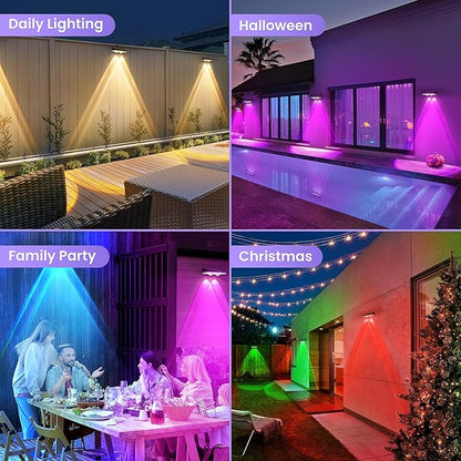 Solar Fence Lights Outdoor 1-Pack, 8 Modes (RGB Cycle/ 7 Color Fixed) IP65 Waterproof Auto Dusk to Dawn, Solar Deck Lights for Step, Wall, Pathway, Stairs, Patio