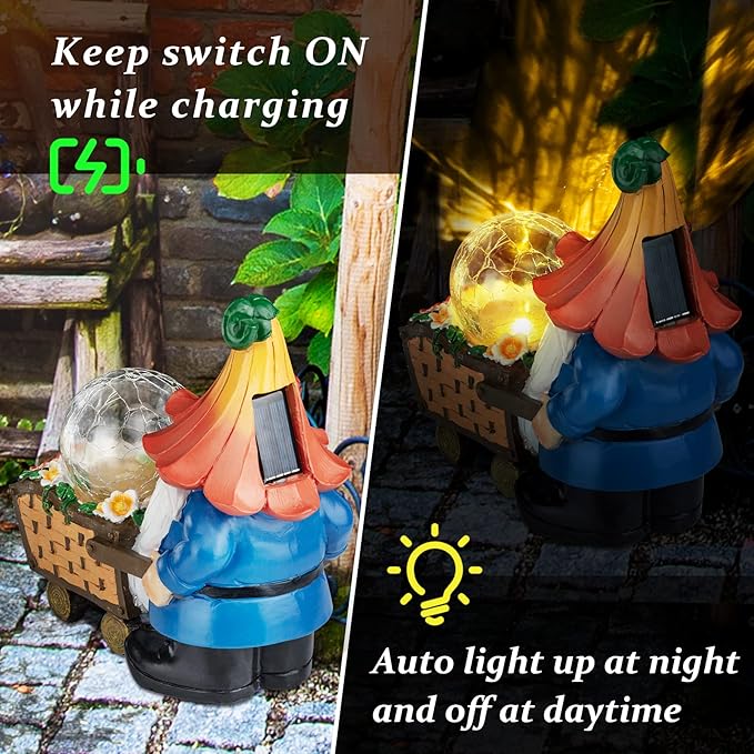 Garden Gnomes Outdoor Decorations Solar Gnome Statues, Funny Gnome Decor Holding Magic Orb with LED Lights, Gnomes Decoration Clearance for Patio Lawn Gifts
