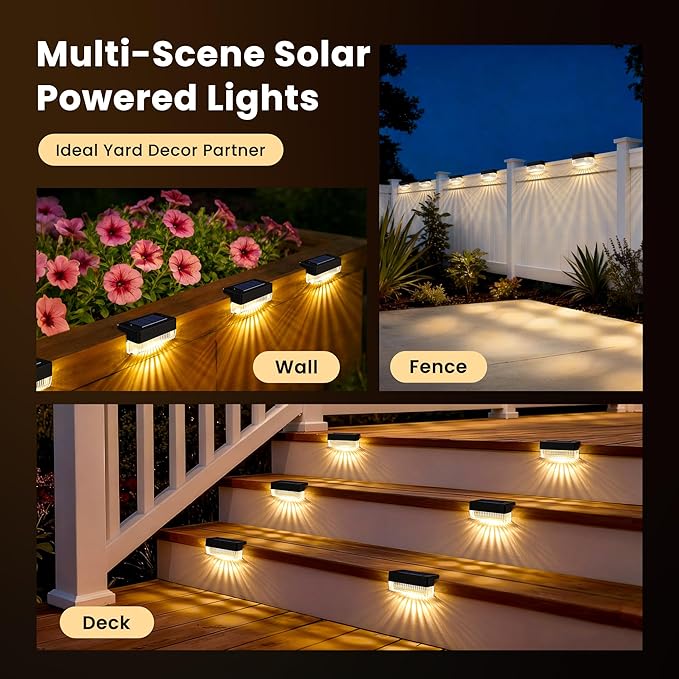 Solar Deck Lights Outdoor 16 Packs, Solar Powered LED Step Lights Waterproof Outdoor for Deck, Step, Fence, Wall | Lumora