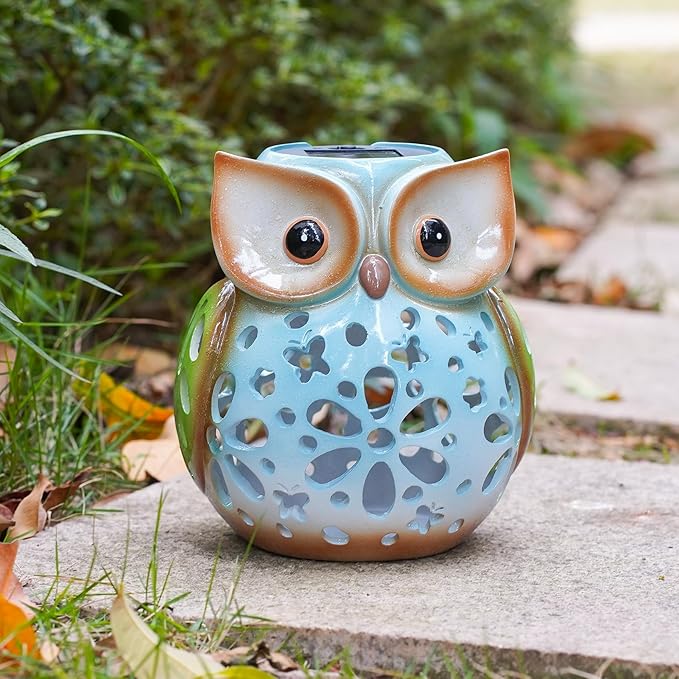 Solar Owl Garden Statue Resin Outdoor Decor Solar Lantern Light for Patio, Lawn, or Yard Decorative Lighting Gift for Women, Kids, Birthday, Graduation