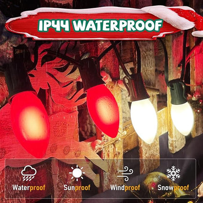 C9 Red and White Christmas Lights Outdoor, 25FT Vintage Christmas String Lights Waterproof with 26 C9 Ceramic Large Bulb Christmas Light UL Listed for Roofline Holiday Party Backyard Patio Decorations
